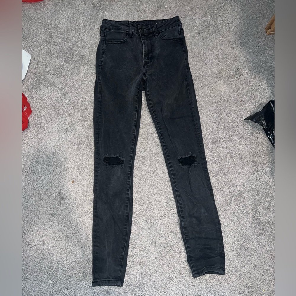American Eagle Outfitters Black Skinny Jeans with Distressed Details